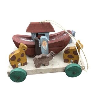 Handmade Midwest Cannon Wood Wooden Noah's‎ Ark with Animals Christmas Ornament